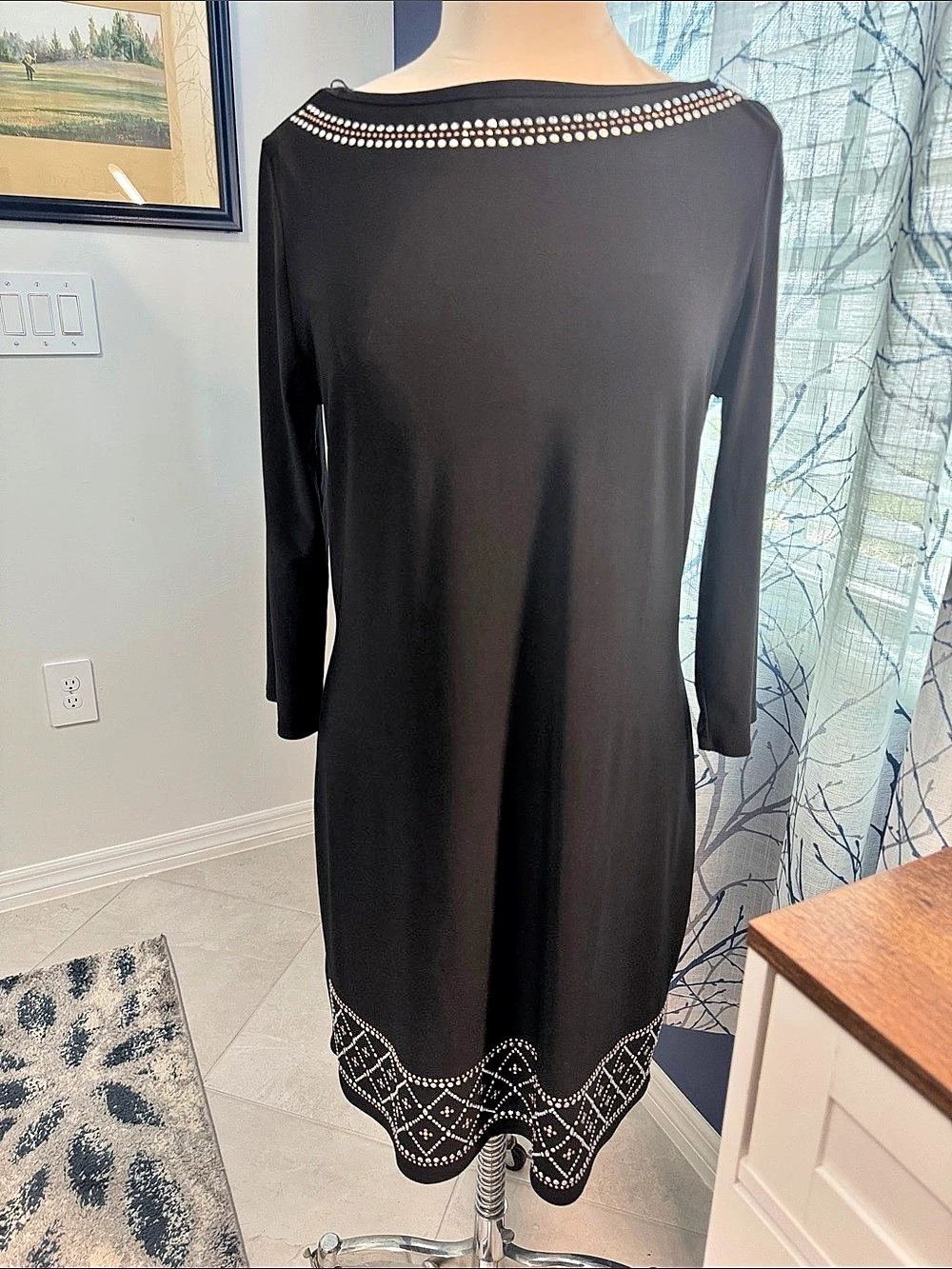 White House Black Market Black Embellished Mini Dress Size Large Like New